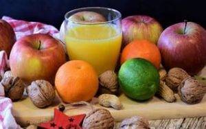 Detox and slim tea products, fruits